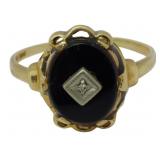 10K Gold, Black Onyx, & Diamond Ring