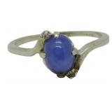 10K Blue Cabochon and Diamonds Ring