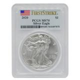 First Strike PCGS MS70 2020 Eagle Silver Dollar