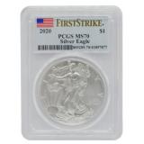 First Strike PCGS MS70 2020 Eagle Silver Dollar