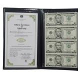 Uncut Sheet of $5 Bills with Certificate