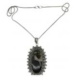 Mud Crack Fossil Pendant Necklace with Chain