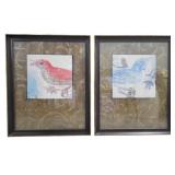 Pair Framed Bird Prints 27 x 22