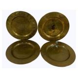 4 Brass Chargers 12"