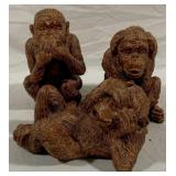3 Monkey Statues - 6 x 8 x 9