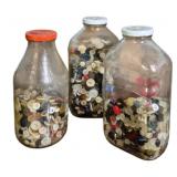 3 Vintage Glass Jars Filled with Buttons