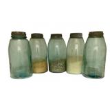 5 Blue Ball Mason Jars - 9" Tall