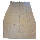 Vtg White Linen Tablecloth w/ Embroidery