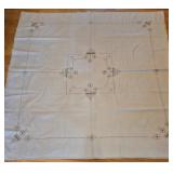 Vtg Embroidered Linen Tablecloth 68"x68"