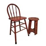 Red Painted Wood Stool & Chair Set