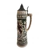 German Stoneware Beer Stein with Pewter Lid