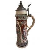 German Style Ceramic Beer Stein w/ Pewter Lid