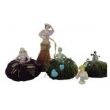 Assorted Decorative Pin Cushions & Brush