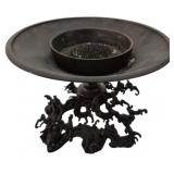 Japanese Bronze Ikebana Wave Vase w/ Metal Fr