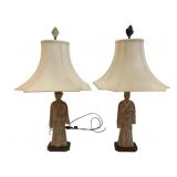 Pair of Ming Style Figural Lamps - 29" tall