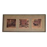 Framed Trio of Vintage Scene Prints 40"x17"