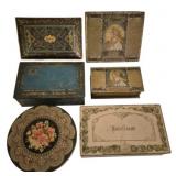 6 Early Decorative Lithographed Tin Boxes