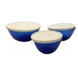 3 Blue Pyrex Mixing Bowls w/ Lids