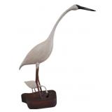 Carved Wooden Crane & Baby Bird Statue