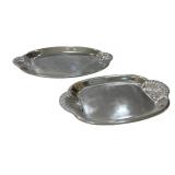 2 Shell Handle Pewter Serving Trays