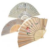 3 Celluloid Handle Folding Fans