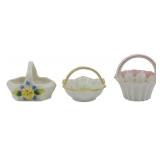 3 Vtg Mini Porcelain Baskets, Varying Makers 3"
