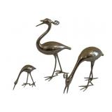 3 Chrome Metal Bird Figurines 10"