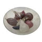 Frosted Glass Pedestal Bowl w/ Glass Fruit