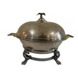 Vtg Silver Plate Covered Serving Dish w Eagle