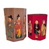 2 Octagonal Bins w/ Chinese Paper Figures