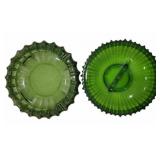 2 Mid-Century Green Glass Ashtrays