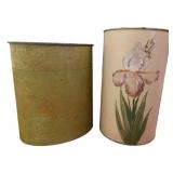 2 Vintage Metal Trash cans - 13" tall
