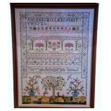 Framed Needlework Sampler 25"x19"