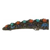 Vtg Chinese Silver Enamel Finger Guard Brooch