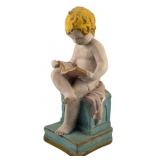Ca. 1900 Child Reading Plaster Figure 14"