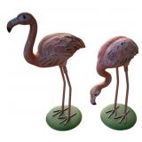 2 Flamingo Statues - 7", 9" Tall