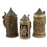 3 Vintage Steins (1 Broken) Largest: 9"