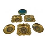 6 Oriental Brass Ashtrays
