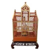 Painted Wood Bird Cage w/ Bird & Stand