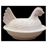 Milk Glass Hen on Nest Covered Dish 5"x7.5"