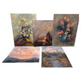 Group of 5 Oil on Board Paintings 18"x24"