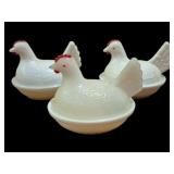 3 Milk Glass Hen on Nest Covered Dishes 4"x5"