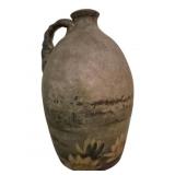 Antique Stoneware Jug w/ Painted Lily Motif