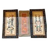 3 Antique Chinese Silk Embroidered Panels