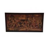 Vtg Framed Tapestry Tavern Scene 21"x39"
