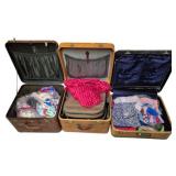 3 Vintage Suitcases with Assorted Fabric