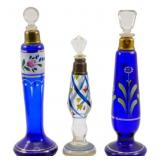 3 Vtg Hand Painted Glass Perfume Bottles