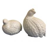 2 Vintage Porcelain Quail Figurines - 6" Tall