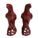 2 Vintage Chinese Red Parrots - 11" Tall