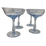 4 Light Blue Glass Stemmed Champagnes
